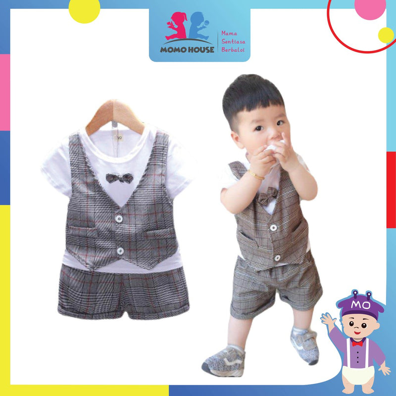 Newborn Baby Boy Clothing Vest With T Shirt Short Sleeve Set (BM019)