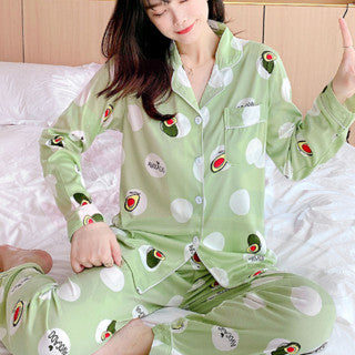 Cute Loose Women Pyjamas 100% Cotton Long Sleeve Nightwear Baju Tidur ( WP001 )