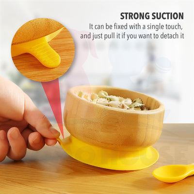 Bamboo Wooden Plate Baby Self Eating With Anti-Slip Suction Cup and Spoon Pinggan Kanak