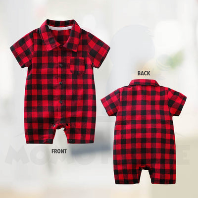 Newborn Baby Boy & Girl Plaid Print Short Sleeve Romper Baju Kanak Kanak Romper Jumpsuit (MYB040)