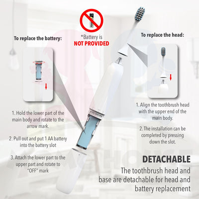 Sonic Electric Toothbrush Good For Cleansing Braces & Teeth Berus Gigi Battery IPX7 Waterproof More Vibration