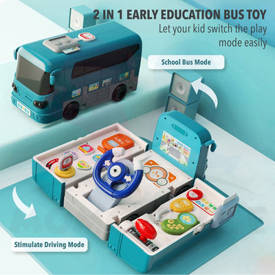 Bus Simulator Toy With Steering Kids Play Vehicles Toy Set School Bus City Tour Bus Bas Ubah Bentuk Bas Mainan