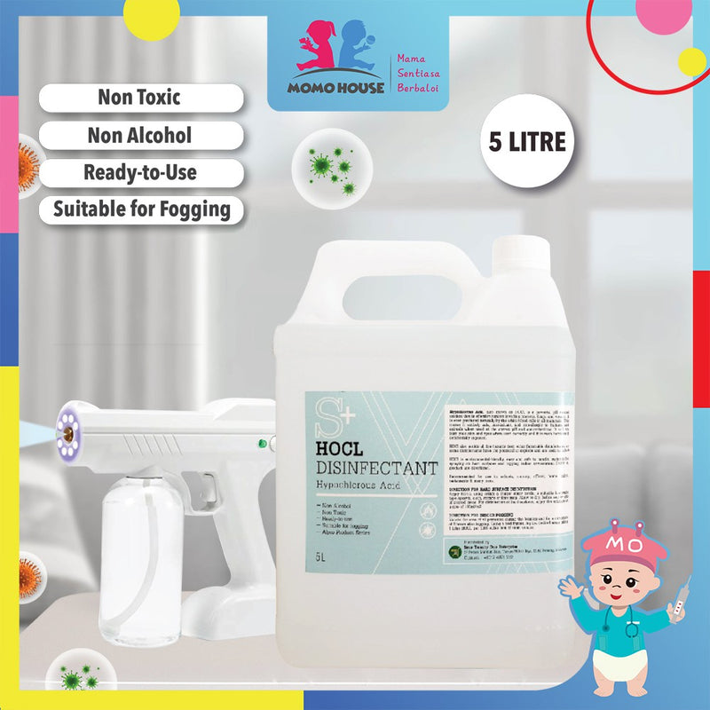 S+ HOCL Disinfectant Hypochlorous Acid Sanitiser Surface Environment Fogging Sanitiser Ready Stock (5 Litre）