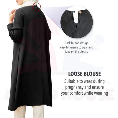 Maternity Muslimah Blouse Side Button Design Women Long Sleeve Muslimah Baju Mengandung Labuh Muslimah (MBM006)