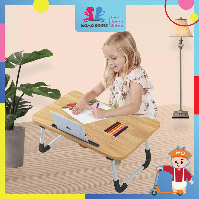 Kid Desk Wooden Foldable Table with Slot Cup Portable Waterproof Table Study Meja Lipat Kanak Meja Study Meja Berlajar