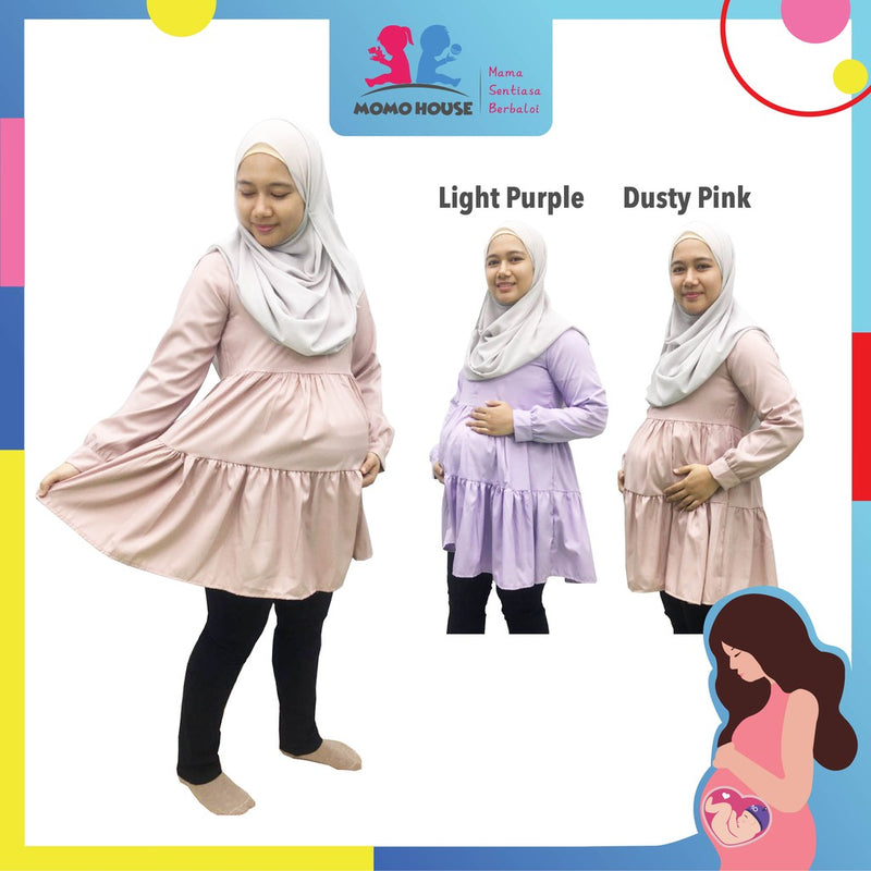 Peplum Ruffle Layer Blouse Muslimah Long Sleeve Maternity Women Wear Baju Mengandung (MB001)