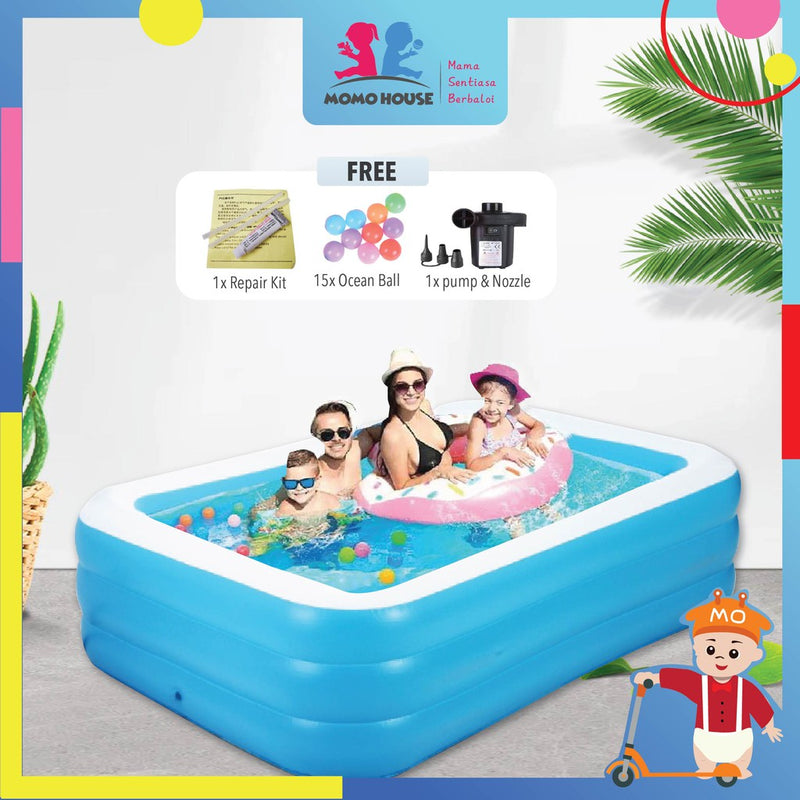 (L)196x(W)143x(H)60cm - Inflatable 3 Rings Swimming Pool