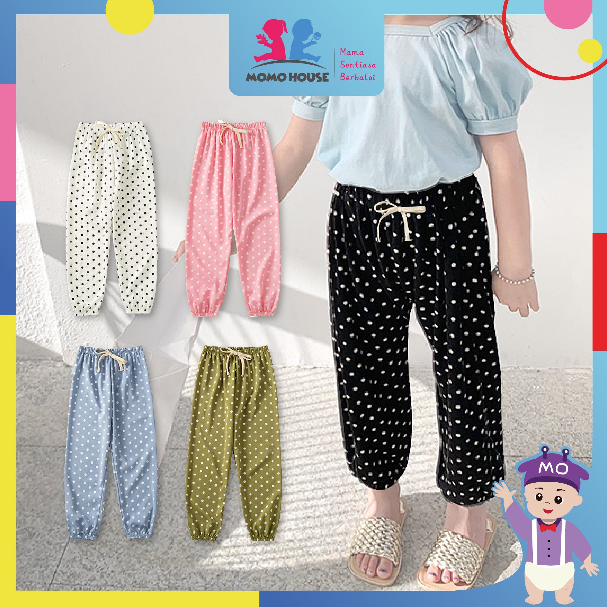 Korean Style Kids Anti-Mosquito Thin Polka Dot Girl Pants Seluar Panjang Budak Perempuanï¼ˆ MYB050 )