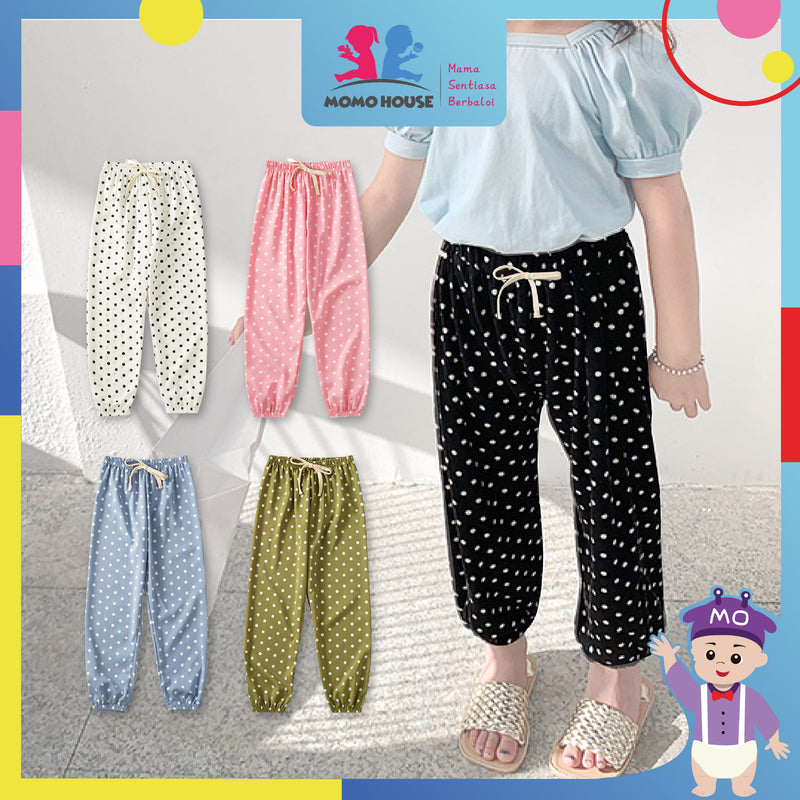 Korean Style Kids Anti-Mosquito Thin Polka Dot Girl Pants Seluar Panjang Budak Perempuan（ MYB050 )