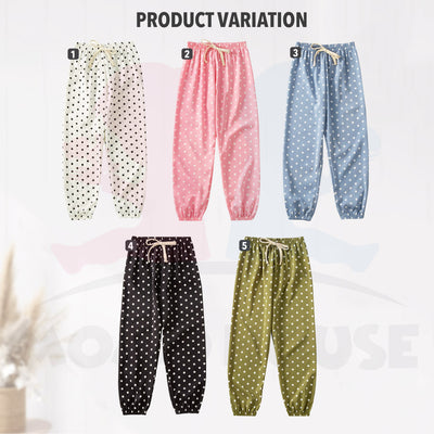 Korean Style Kids Anti-Mosquito Thin Polka Dot Girl Pants Seluar Panjang Budak Perempuan（ MYB050 )