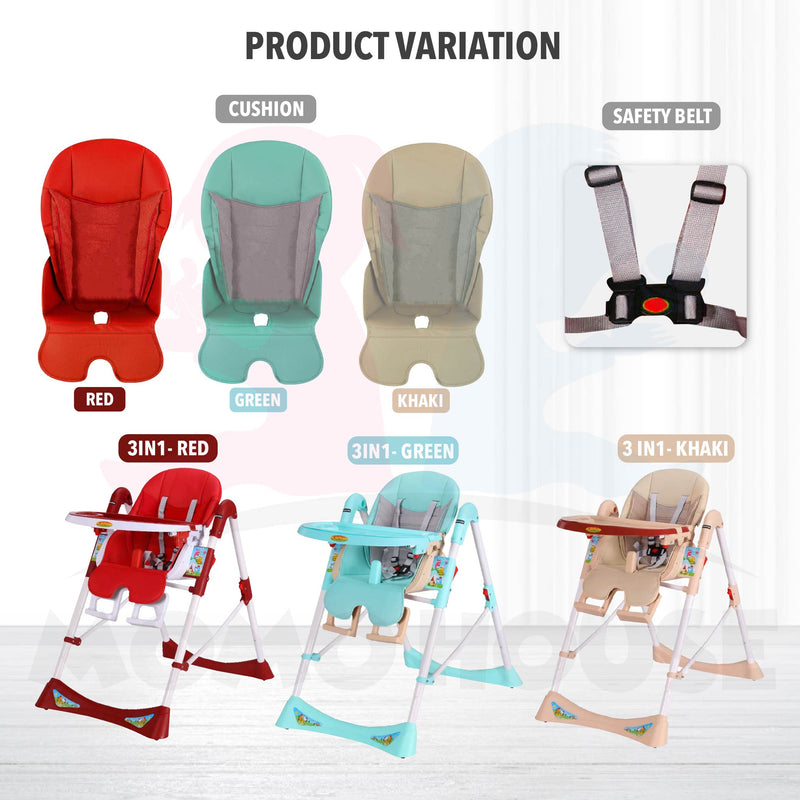 3 in 1 Foldable Dining High Chair Adjustable Baby Kids Safety High Dining Chair With Safety Belt Kerusi Bayi & Kanak Kan