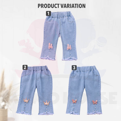 Baby Kids Girl Jean Butterfly Decoration Korean Fashion Pants Seluar Jean Panjang Budak Perempuan (MYB 048)