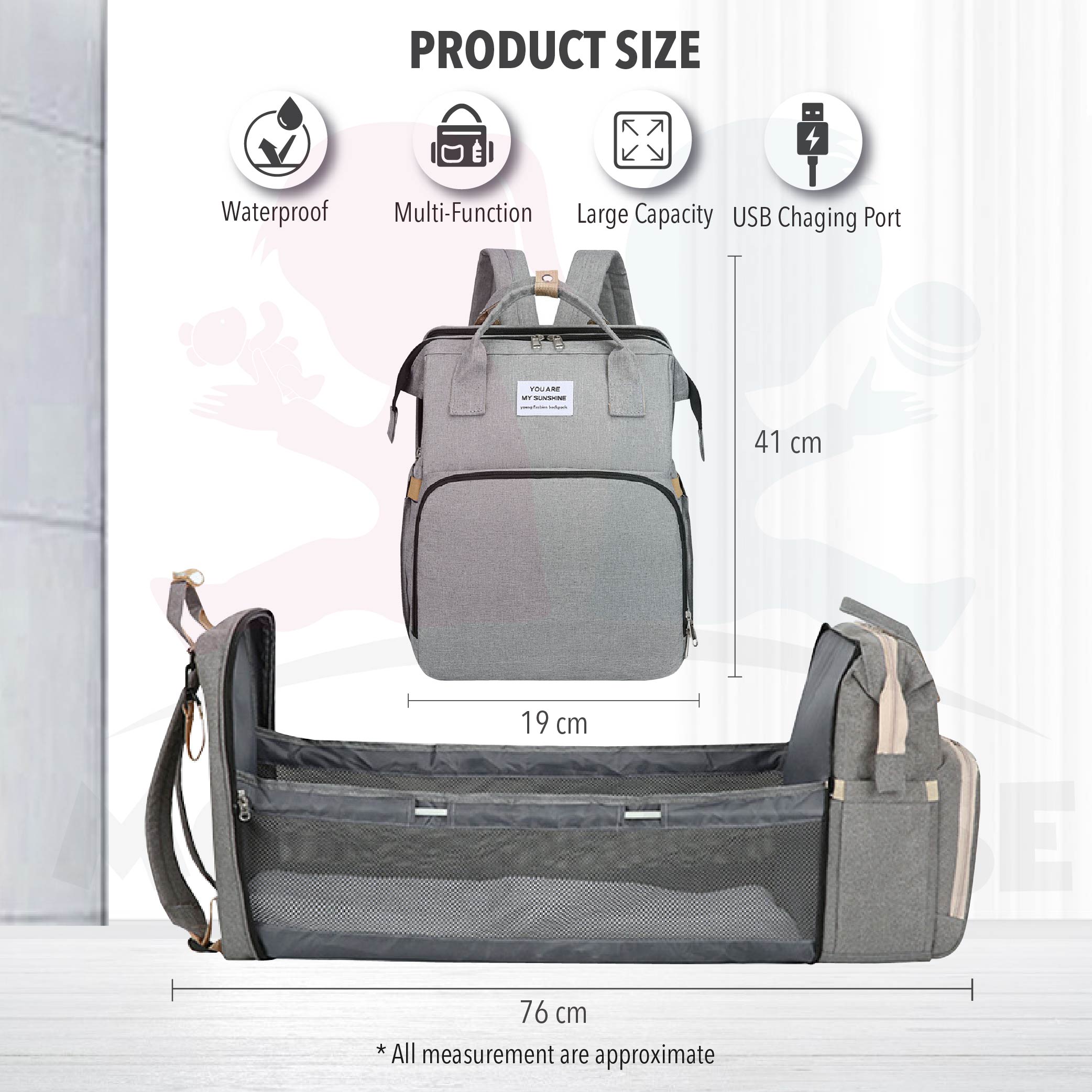 Portable Folding Multi Function Baby Diaper Bag Maternity Large Capacity Waterproof Baby Backpack