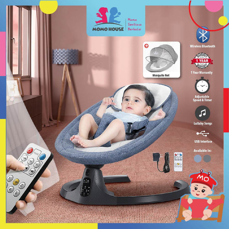 1 YEAR WARRANTY🔥 Newborn Electric Baby Auto Swing Leaf Mosquito Net Tent Automatic Remote Rocker