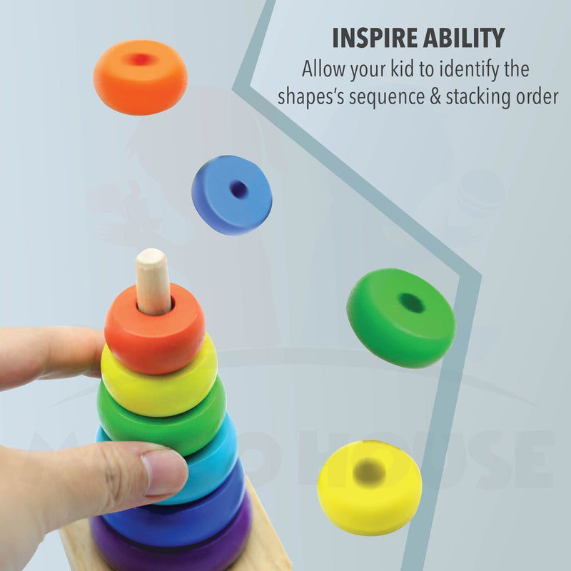 Wooden Stacking Rings 6 Ring Sensory Baby Stacker Kids Toy Stack Up Rainbow Tower Ring Educational