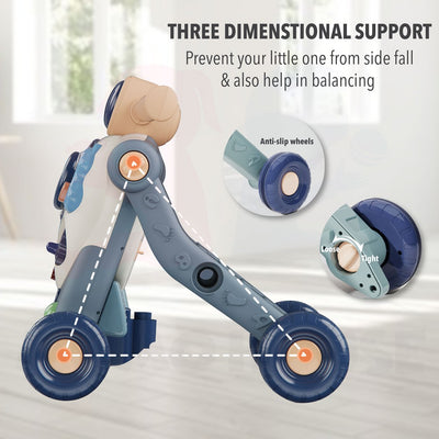 3 In 1 Baby Walker Anti-Rollover Walkers Music & Toy Push Walker Early Learning