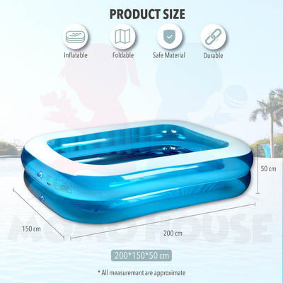 (L)200x(W)150x(H)50cm Inflatable 2 Ring Swimming Pool Kolam Renang Electric Air Pump Kolam Mandi Besar