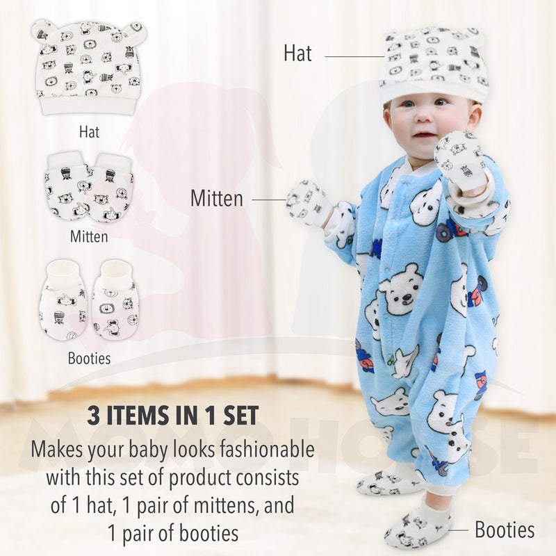 Newborn Baby Set Mittens Booties Hat Anti Scratching Hand Protection Cotton Sarung Tangan Sarung Kaki Topi (821019)