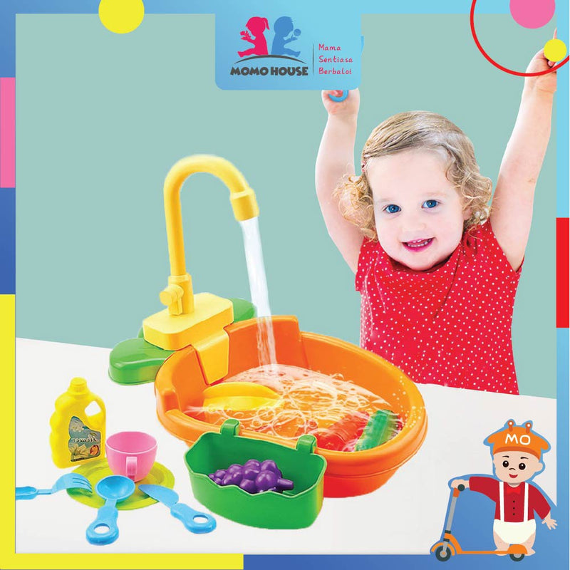 Children Vegetables Kitchen Dish Washing Sink Pretend Play Set Electric Circulation Toy (Random Colour)