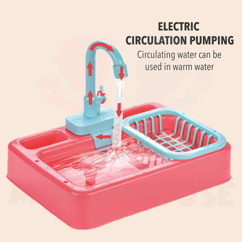 Children Kitchen Dish Washing Sink Pretend Play Set Electric Circulation Toy (Random Colour)