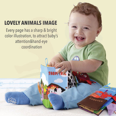 Newborn Baby Toddler Early Learning Fabric Cloth Cartoon Book Toys Animal Tail Books Kid Educational Cartoon