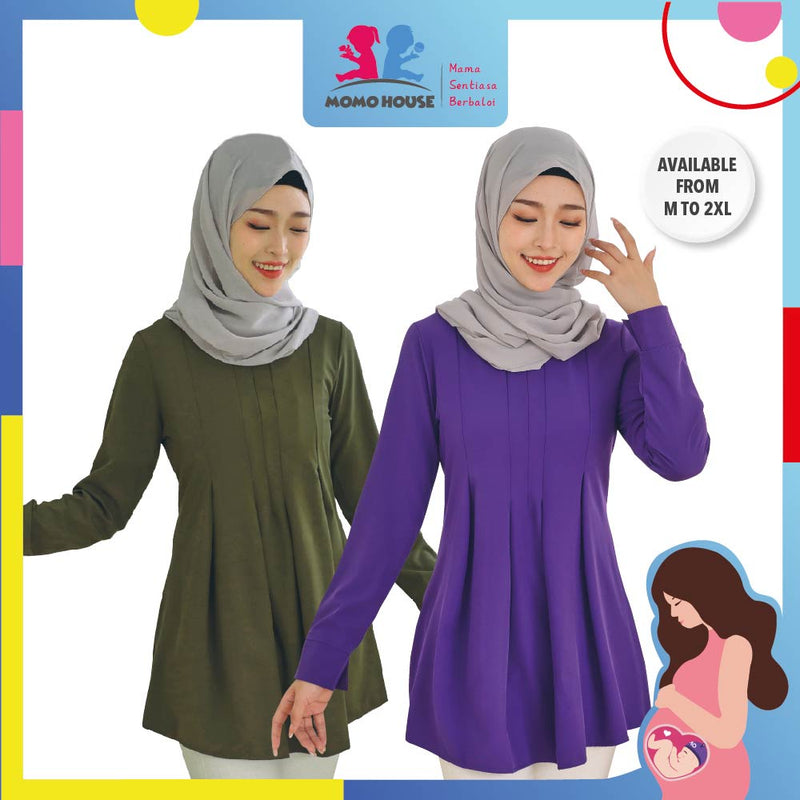 Maternity Muslimah Maternity Blouse Pudding Long Sleeve Baju Mengandung Labuh Muslimah Blouse (MBM001)