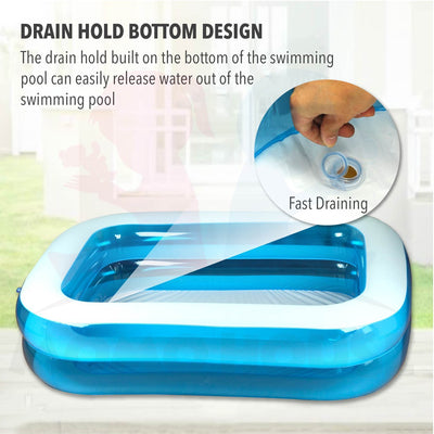 (L)200x(W)150x(H)50cm Inflatable 2 Ring Swimming Pool Kolam Renang Electric Air Pump Kolam Mandi Besar