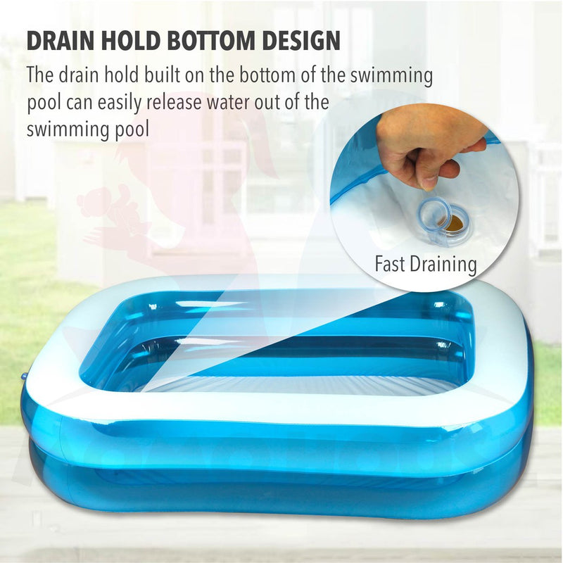 (L)200x(W)150x(H)50cm Inflatable 2 Ring Swimming Pool Kolam Renang Electric Air Pump Kolam Mandi Besar