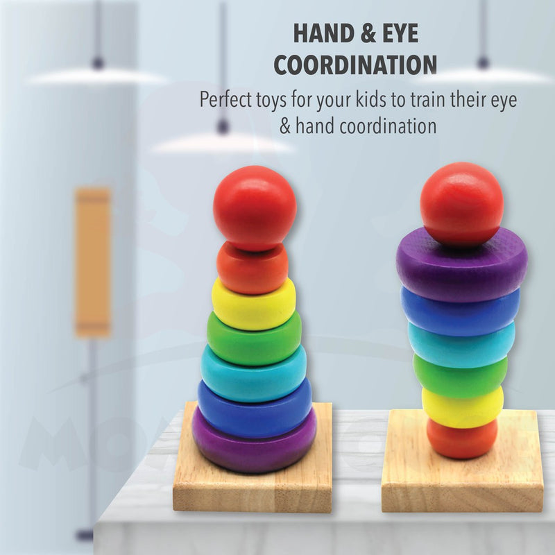 Wooden Stacking Rings 6 Ring Sensory Baby Stacker Kids Toy Stack Up Rainbow Tower Ring Educational