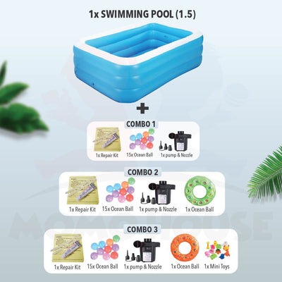 (L)150x(W)110x(H)50cm - Inflatable 3 Rings Swimming Pool