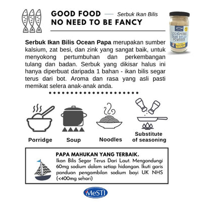 Ocean Papa Serbuk Perasa Makanan Bayi (Ikan Bilis/Labu/Ayam/Cendawan) Baby Seasoning Food Powder Anchovy Pumpkin Chicken