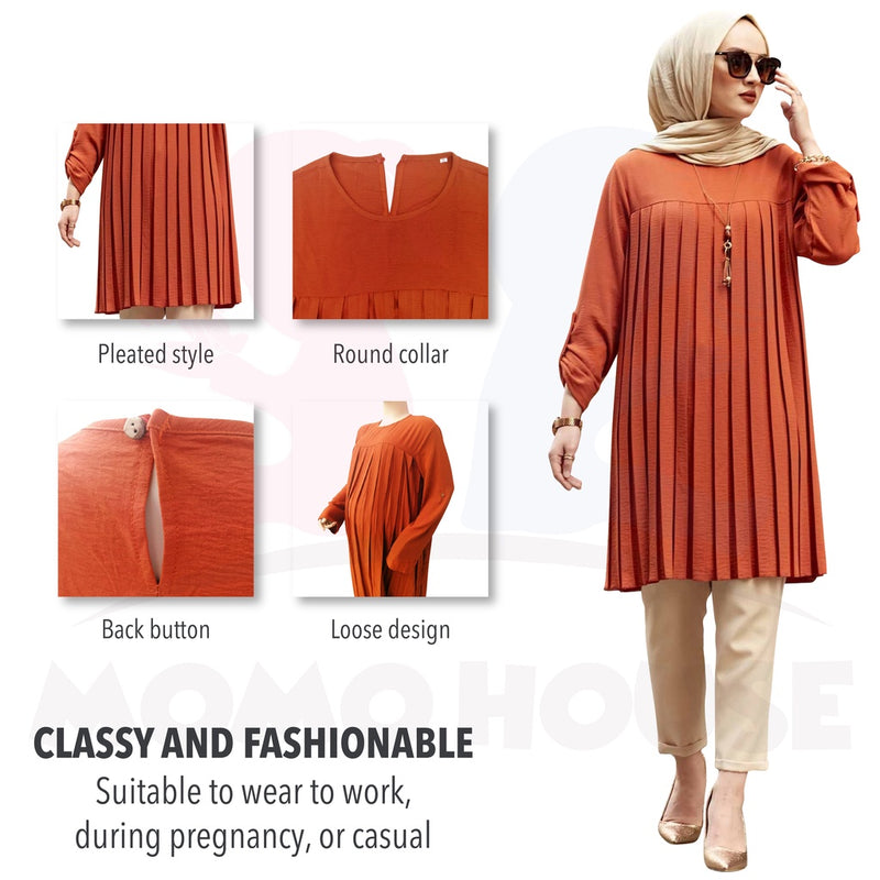 Maternity Baju Muslimah Pleated Blouse Long Sleeve Baju Mengandung Menyusu Lengan Panjang Pregnant Dress (MBM007)