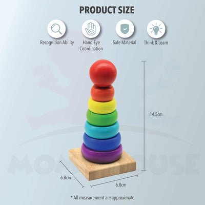 Wooden Stacking Rings 6 Ring Sensory Baby Stacker Kids Toy Stack Up Rainbow Tower Ring Educational