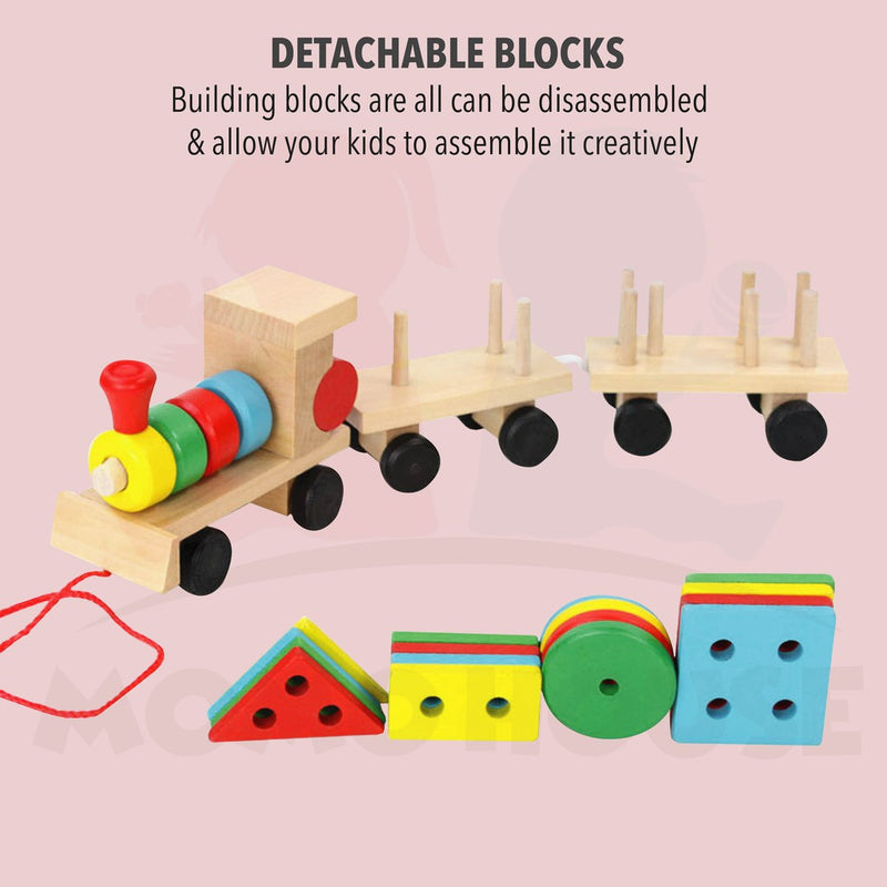 Wooden Walking Train Stacking Geometry Shape Block Kids Toy Matching Childhood Educational Train Set