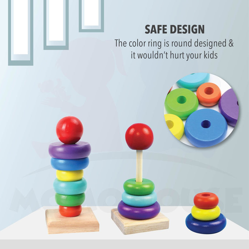 Wooden Stacking Rings 6 Ring Sensory Baby Stacker Kids Toy Stack Up Rainbow Tower Ring Educational