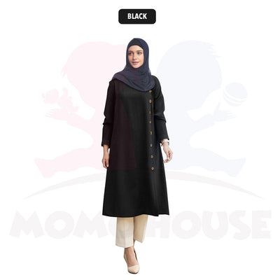 Maternity Muslimah Blouse Side Button Design Women Long Sleeve Muslimah Baju Mengandung Labuh Muslimah (MBM006)