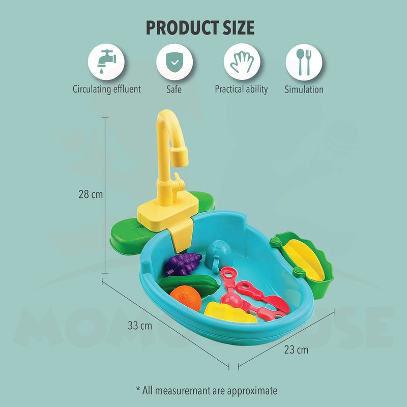 Children Vegetables Kitchen Dish Washing Sink Pretend Play Set Electric Circulation Toy (Random Colour)