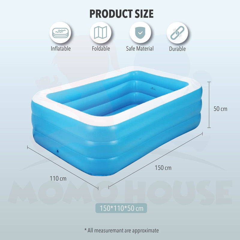 (L)150x(W)110x(H)50cm - Inflatable 3 Rings Swimming Pool