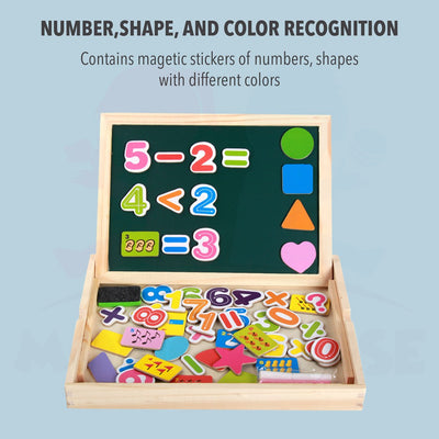 Wooden Education Black & Whiteboard Box With Magnetic Puzzles