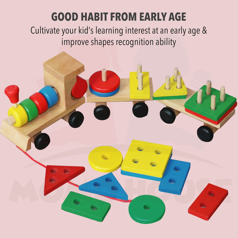 Wooden Walking Train Stacking Geometry Shape Block Kids Toy Matching Childhood Educational Train Set