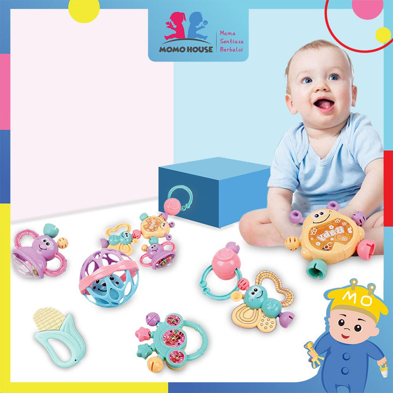 (7pcs) Soft Rubber Baby Rattle Hanging Toys Playset For Newborn Teether Infant Baby Toys Early Learning Education Toy