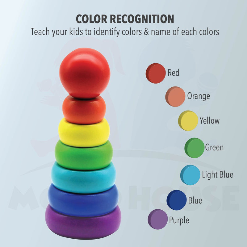 Wooden Stacking Rings 6 Ring Sensory Baby Stacker Kids Toy Stack Up Rainbow Tower Ring Educational