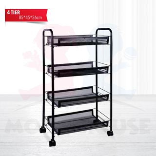 Multi functional Steel Storage Rack for Baby Kid Toy Feeding Bottle Clothes Bedroom 3 Tier 4 Tiers Trolley (Black/White)