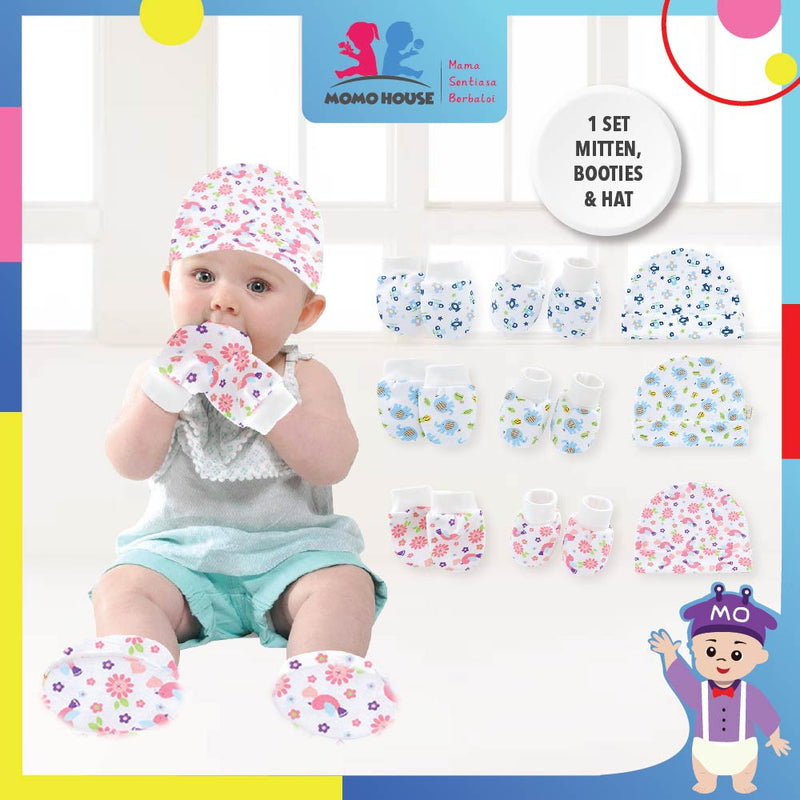 Newborn Baby Set Mittens Booties Hat Anti Scratching Hand Protection Knitted Cotton Sarung Tangan Sarung Kaki Topi Set