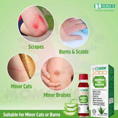 Hurix's 1000 Aloe Vera Plus Herbal Oil (20ml) - minor cuts, scratches, scald