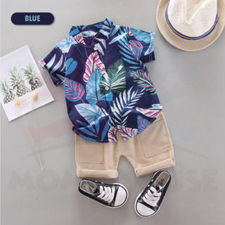 Summer Boys Set Kids Wear Hawaiian Shirt Kids Baju Hawaii Budak Lelaki Baju Budak Set Kids Suit Baby Boy Short Sleeve