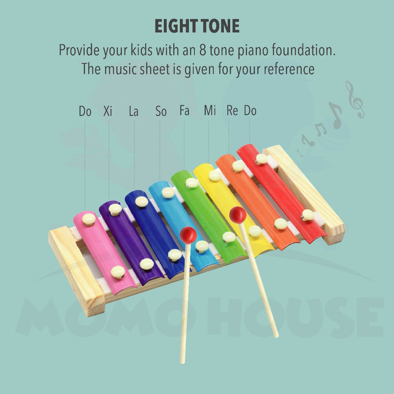 Wooden Xylophone Piano Wooden Multi-Color 8-Note Musical Instrument Piano To Music Piece Puzzle Toy Music