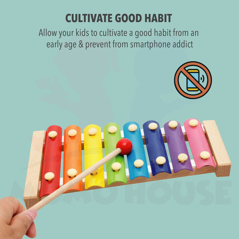 Wooden Xylophone Piano Wooden Multi-Color 8-Note Musical Instrument Piano To Music Piece Puzzle Toy Music