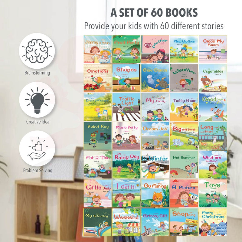 (60 Books Per Set) Kids Early Learning Story Books Full Color Coated Paper Bedtime Reading & Baby Early Learning Book