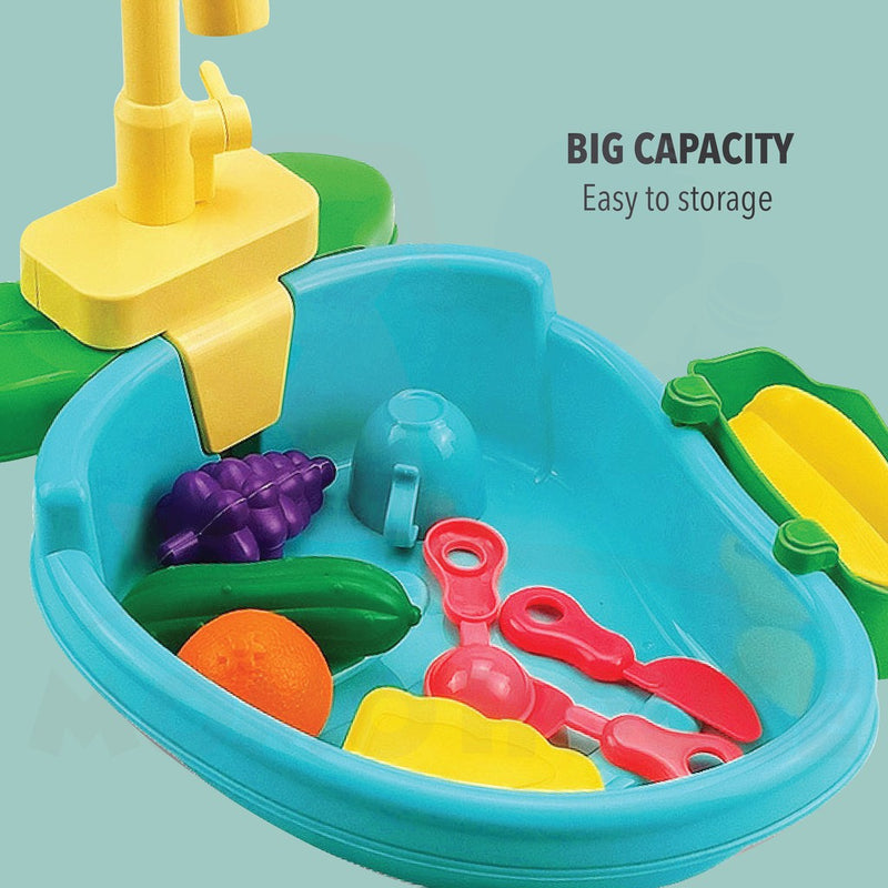 Children Vegetables Kitchen Dish Washing Sink Pretend Play Set Electric Circulation Toy (Random Colour)